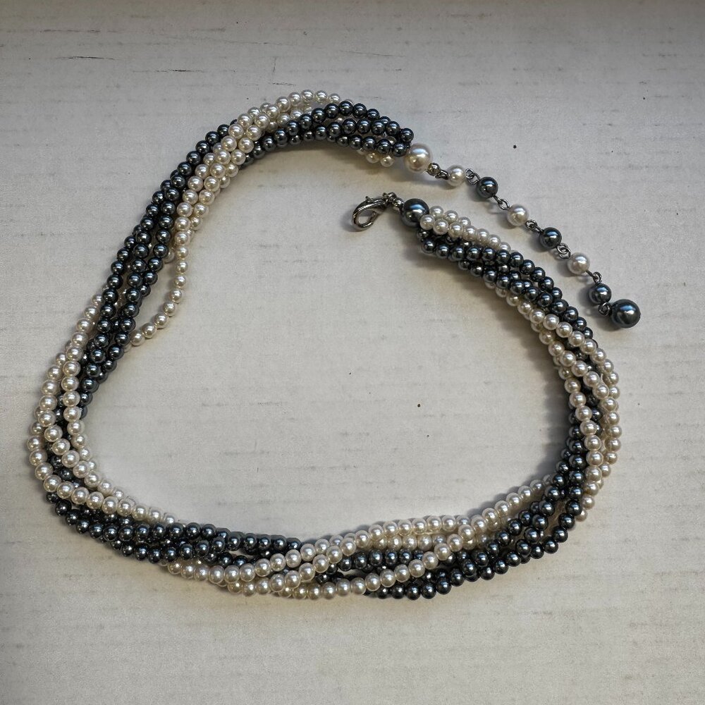 VINTAGE 6 Strand Elegant Twisted Faux Pearl Bead Necklace 18" - Picture 2 of 5